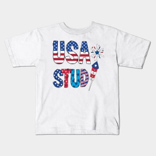 Usa Stud 4th Of July Fire Works Kids T-Shirt